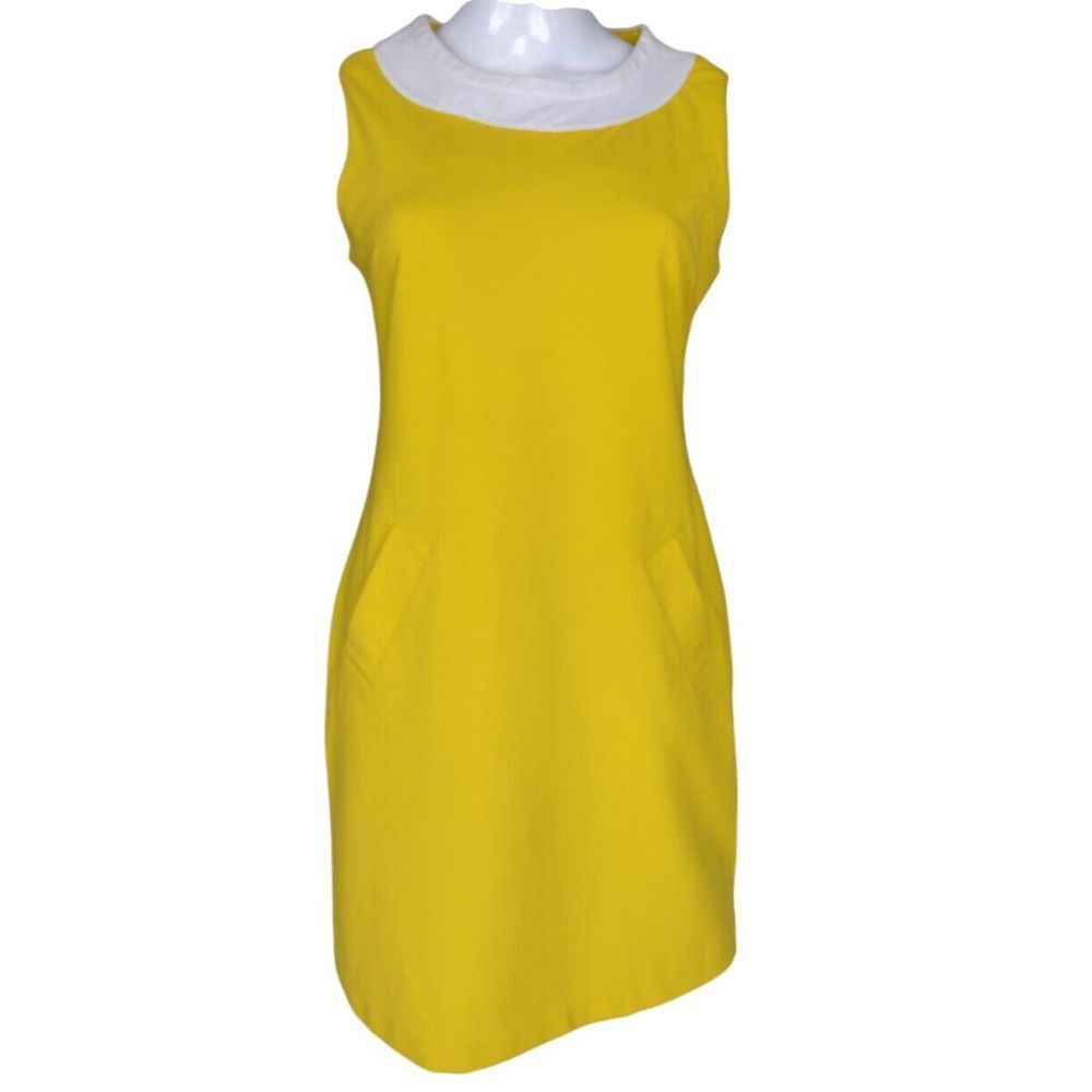 Banana Republic Sun Dress Women 4 Yellow Summer Stretch Pockets White Accent